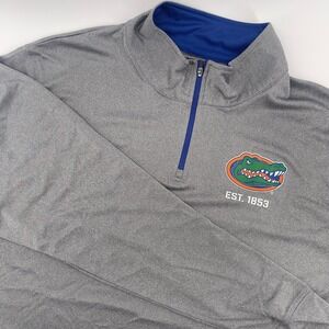 Box Seat Florida Gators Quarter-Zip Pullover Gray Blue‎ UF Logo Men's 2XL